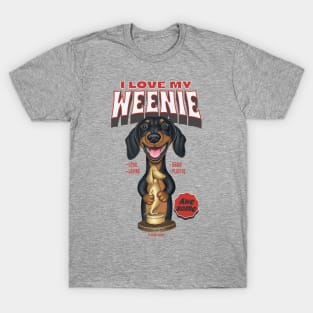 Cute Doxie Dog with a Dachshund award on I Love my Weenie Dog T-Shirt